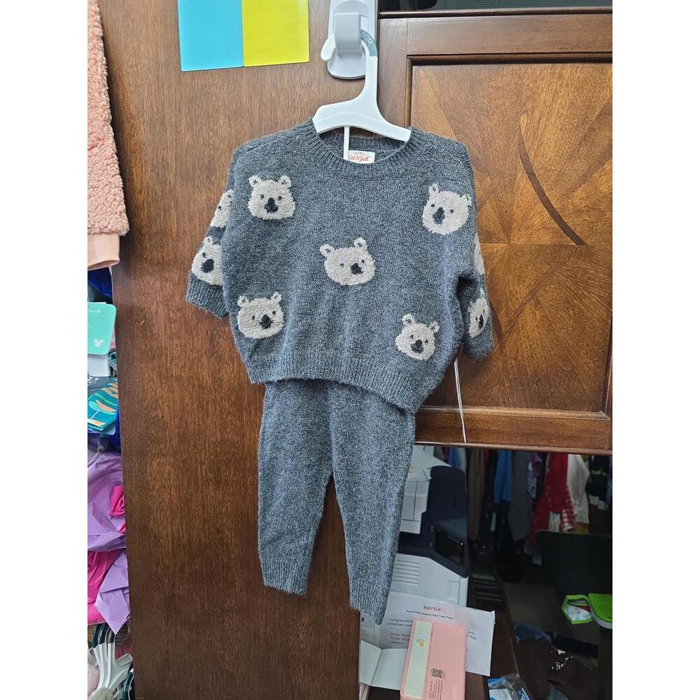 Cat & Jack Gray Knit Bear Sweater Set